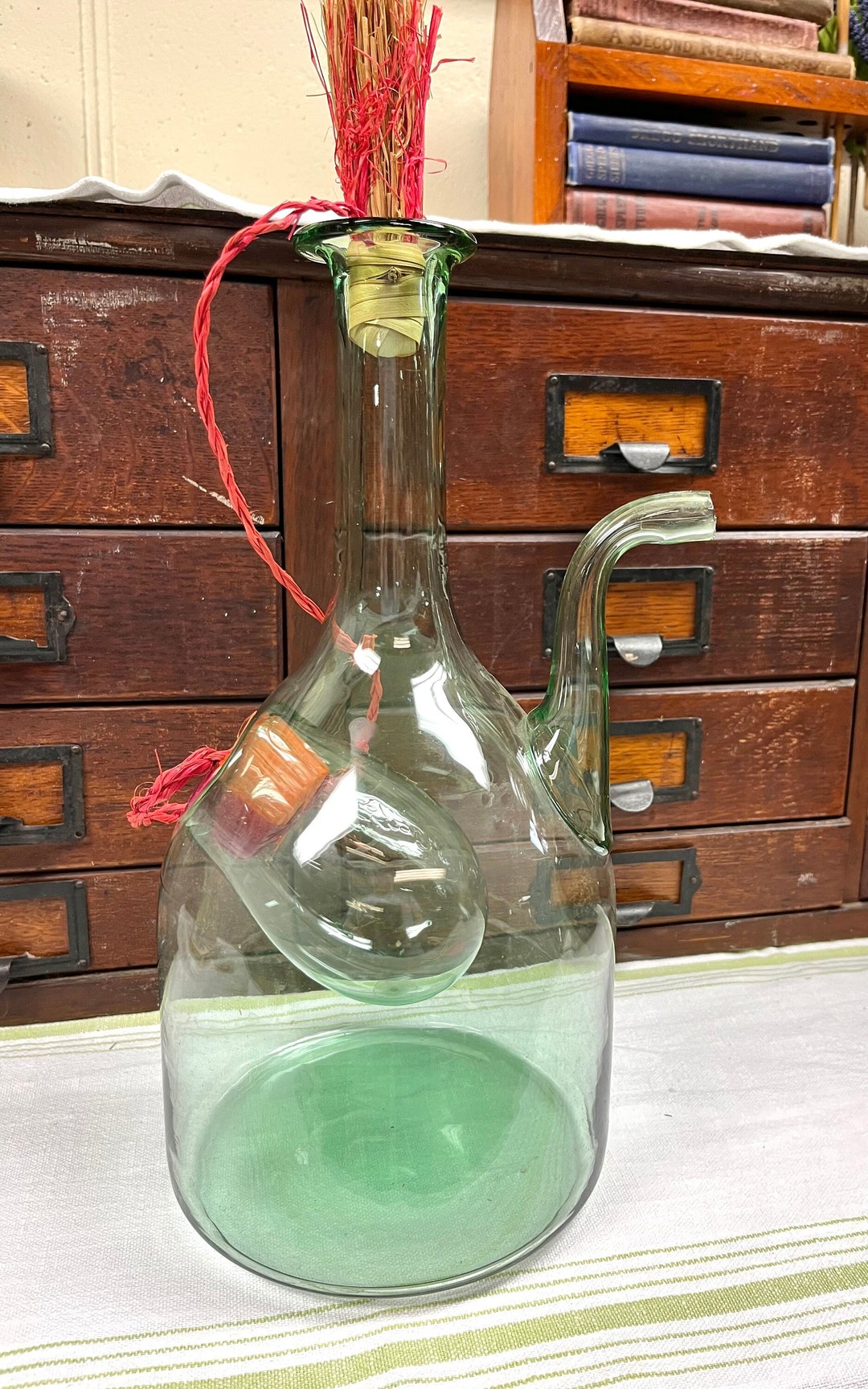 Vintage Green Glass Wine Decanter With Original Corks Etsy