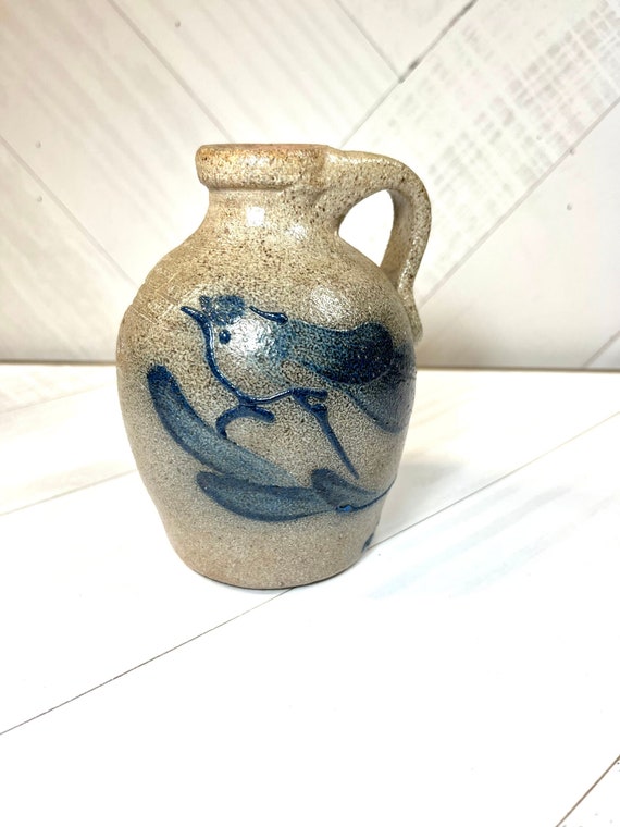 Small Rowe Pottery Works Jug 5 Tall With Blue Bird 1983 Etsy