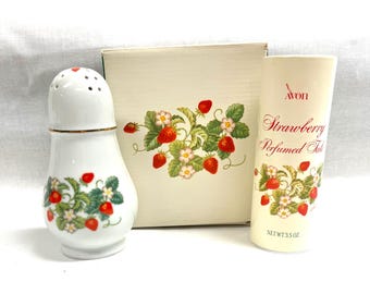 Nuevo azucarero de porcelana con aroma a fresa de Avon con talco perfumado con fresa