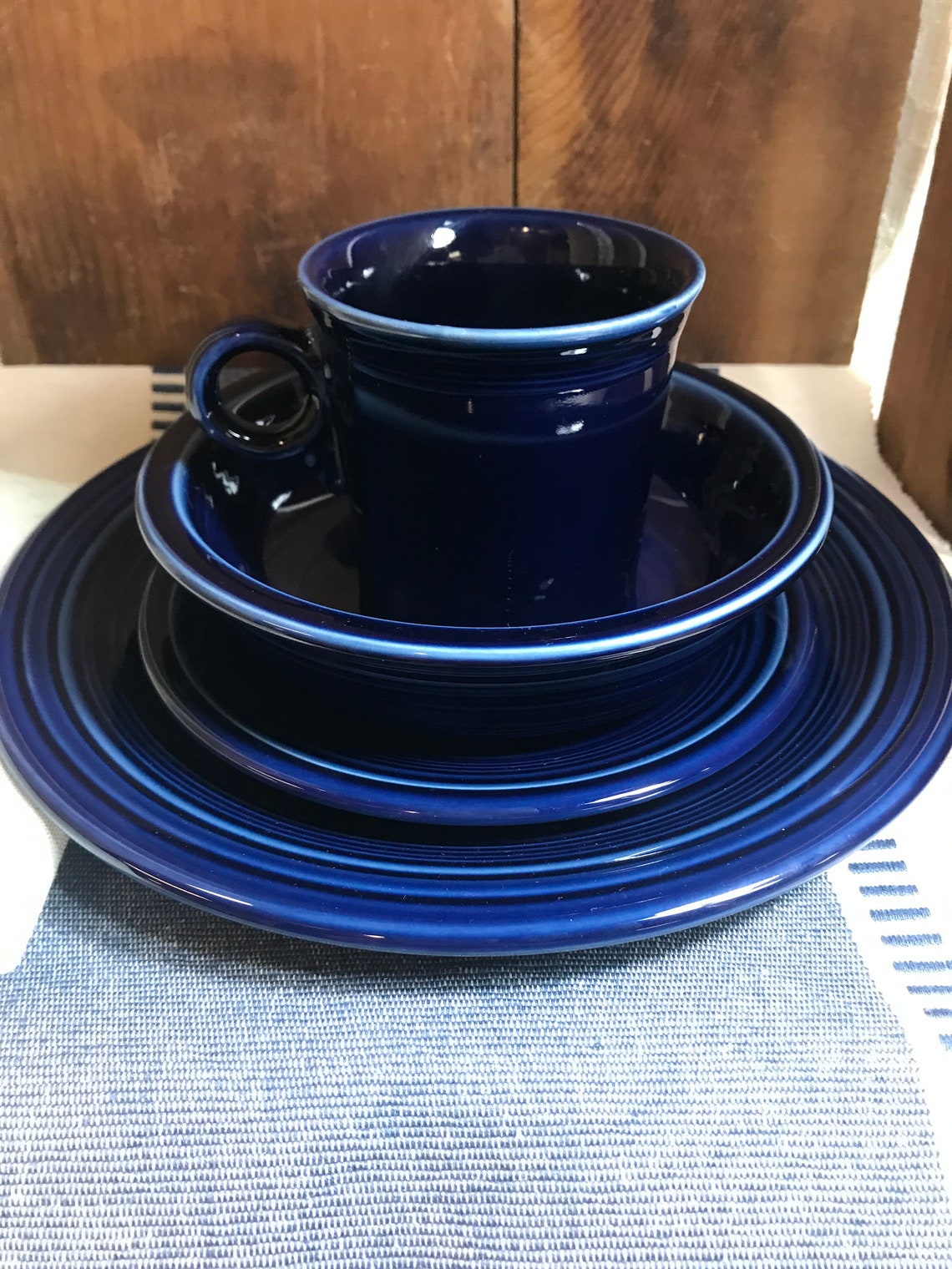 Fiestaware 4 Piece Dinnerware Set Cobalt Blue Etsy