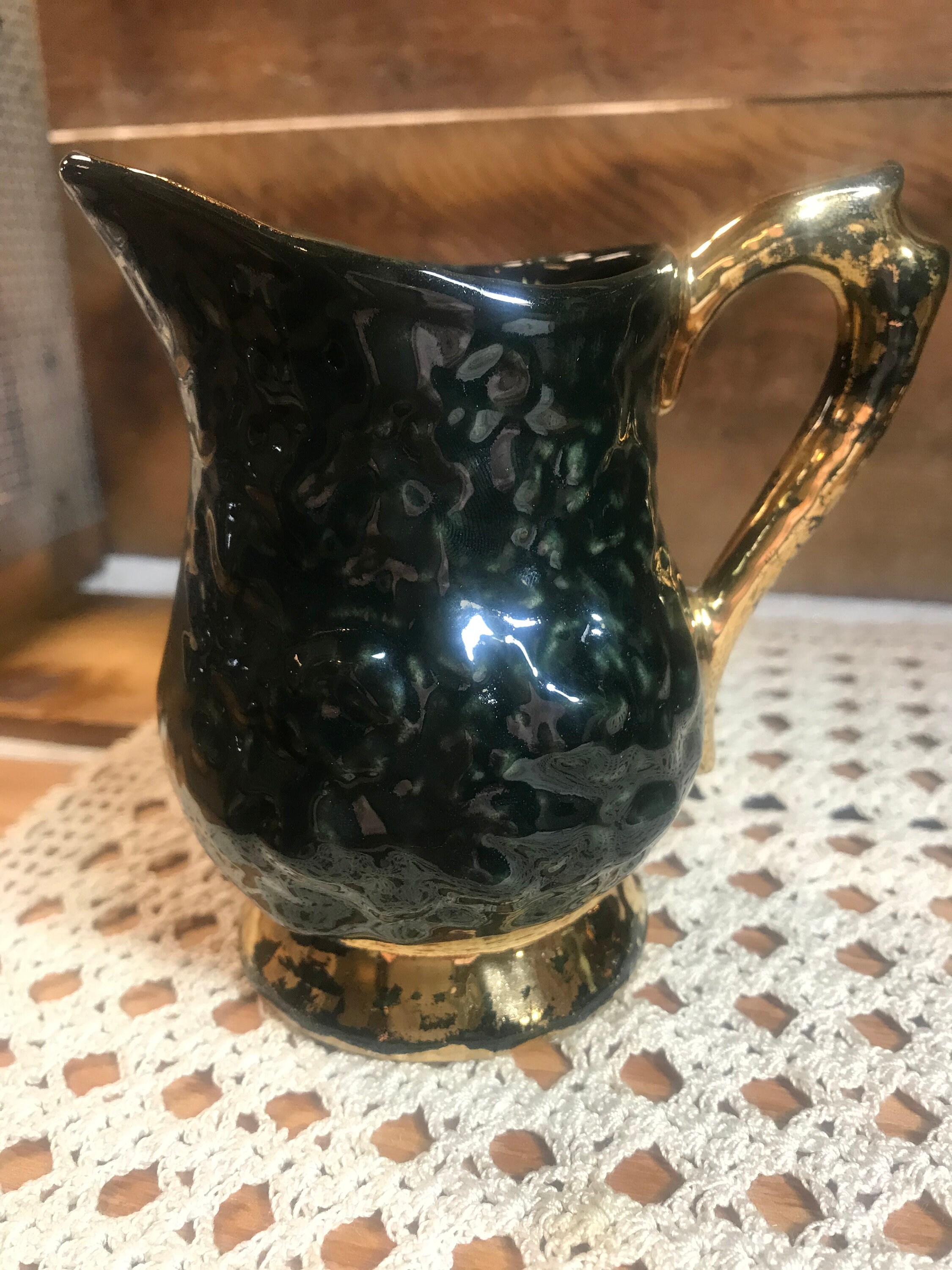 Rare Unique Tea Set Vintage MCM Pottery Black and Gold Etsy