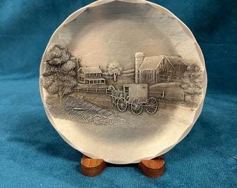 Small Wendell August Forge Plate with Wendell August Wooden Plate Easel