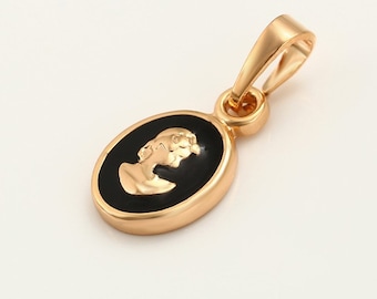 Cameo Charm, Tiny Cameo Pendant, Victorian Style Pendant, Antique Pendant, 18k Gold Plated Brass, Dull Gold charm, Women Cameo