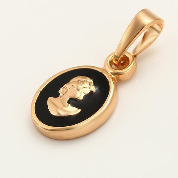 Cameo Charm, Tiny Cameo Pendant, Victorian Style Pendant, Antique Pendant, 18k Gold Plated Brass, Dull Gold charm, Women Cameo