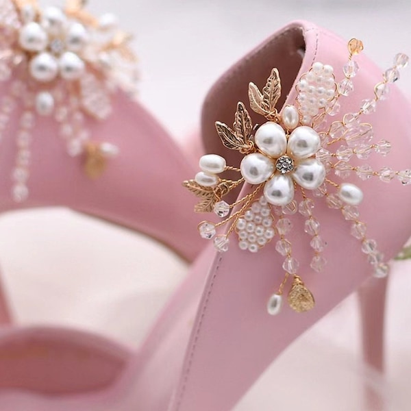 Clips de chaussure de perle, clip de fleur, clip de chaussure de mariée, perles blanches, clips de chaussure de mariage pour les femmes, clips de chaussure de fantaisie, boucle de chaussure, décoration de chaussures