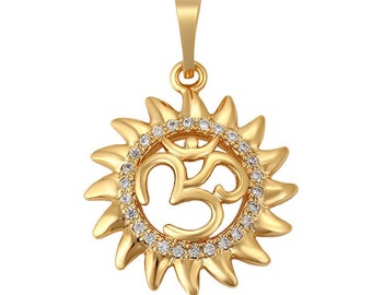Gold OM Sun Pendant, Om 18K Gold Plated Round Charm, Cubic Zirconia  Round Charm, Sun Charm, 18K Gold Round Pendant, Canadian Supplier