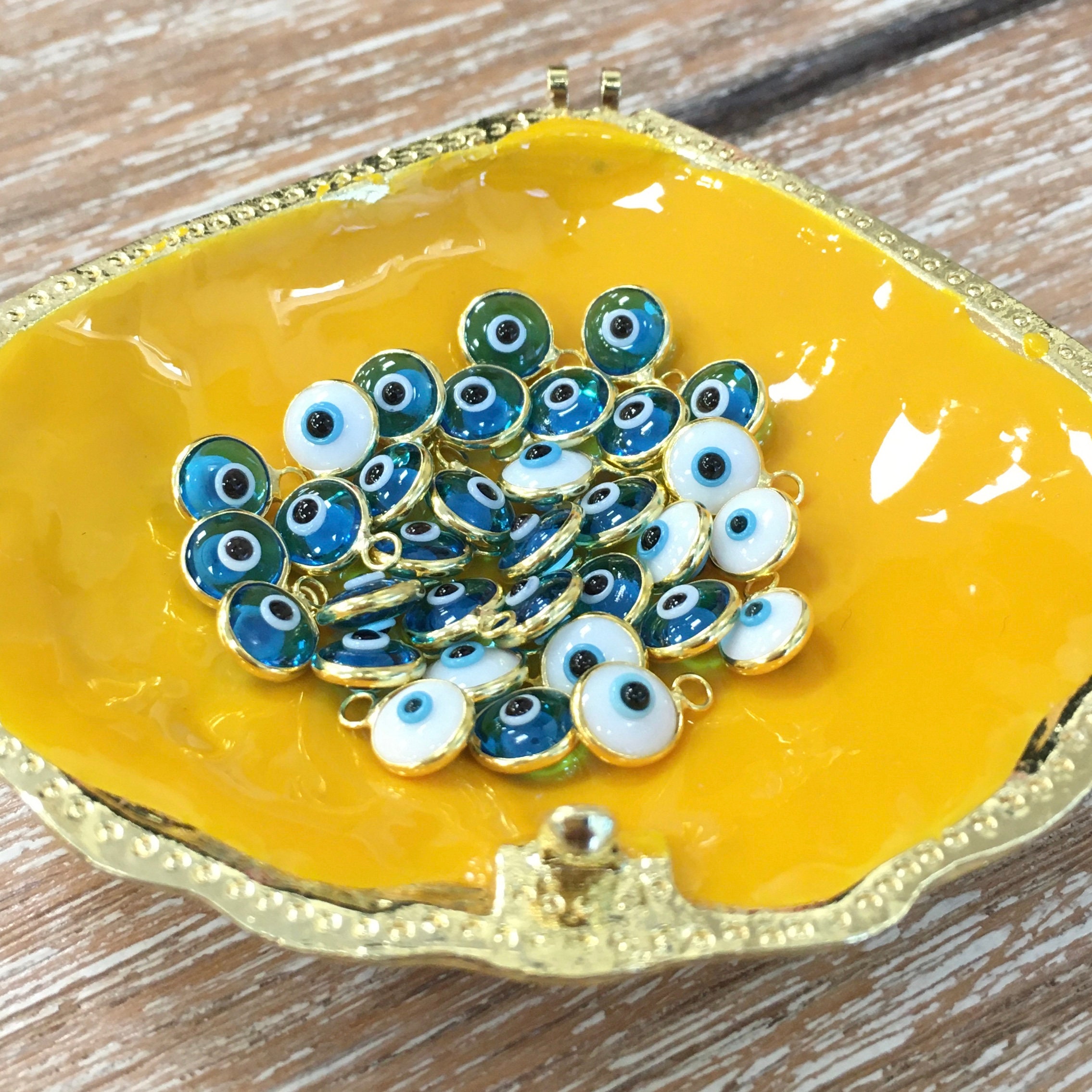 Evil Eye Charms, Gold Blue and White Evil Eye Charm, 18k Gold Plated Evil Eye, Protection Evil