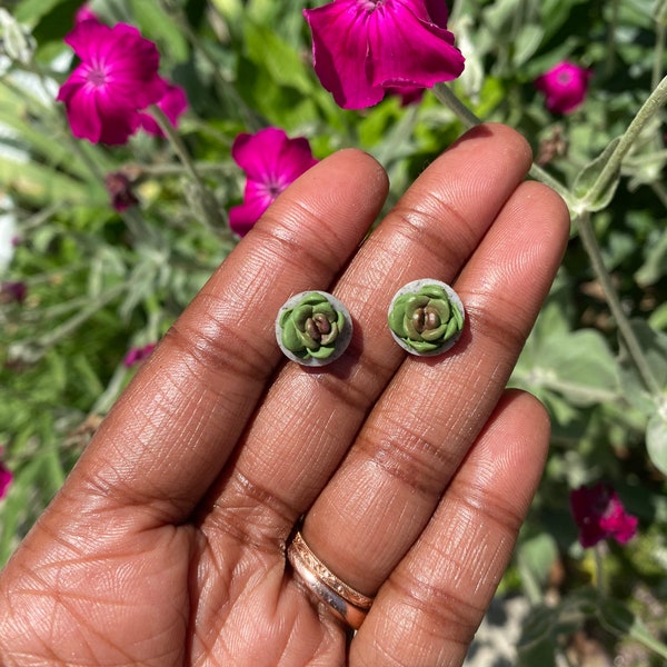Handmade Pink and Green Succulent Earrings