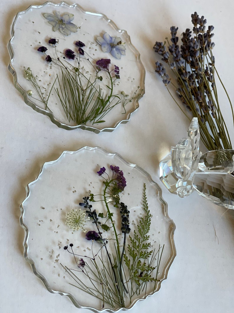 Flower Coasters With Real Dried Flowers Etsy