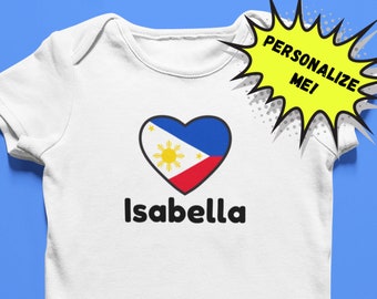 Filipino Custom Baby Onesie, Personalized Filipino Baby Clothes, Gift for Filipino Baby, Philippines Sun Flag Onesie, Cute and Funny Onesie