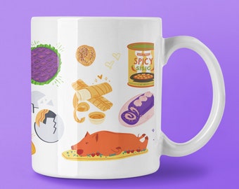 Filipino Mug, Filipino Food Lover Mug, Filipino Foodie Gift, Philippine Delicious Snacks, Pinoy Food Gift Mug, Halo Halo, Lumpia, Lechon,