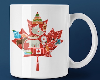 Canada Mug, Maple Leaf Mug, Canada Day Gift, Symbols of Canada Coffee Cup, Canadian Gift, Canada Pride Mug, Canada Day Gift, True Canuck
