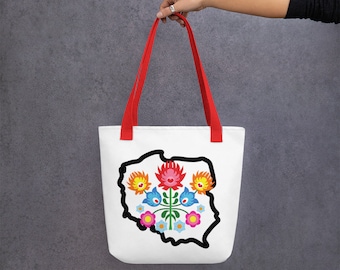 Poland Tote bag, Polska folk design bag, Poland map bag, Poland heritage gift, Polish pride accessories, Polish gift for Babcia Mama Ciocia