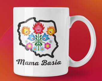 Poland Wycinanki Mug, Personalized Polish Mug, Custom Name Polska Mug,  Polska Gift, Polish Map, Poland Folk Art Coffe Cup, Babcia Mama Gift