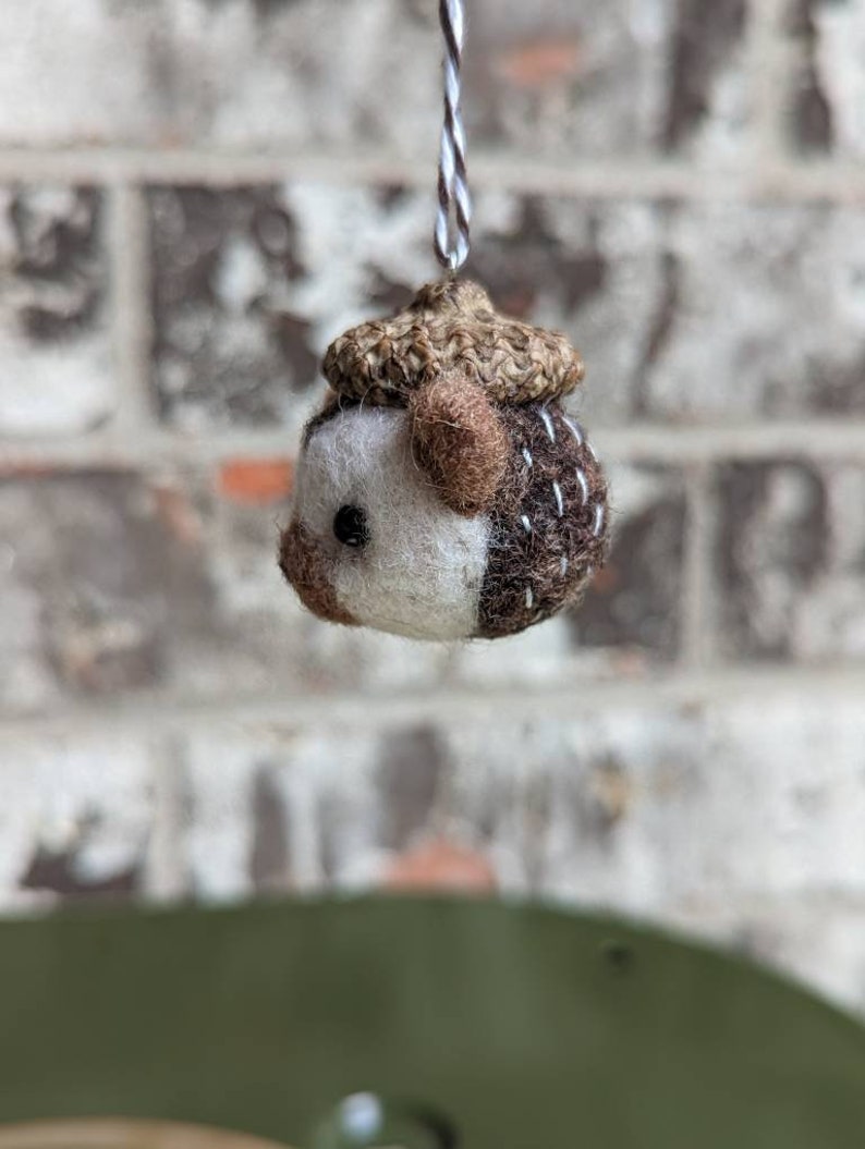 Hedgehog: Wool Felted Ornament Pendant Fall Acorn Scout image 2