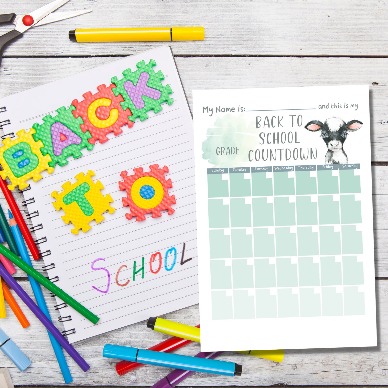 Back to School Countdown Calendar Watercolor Calf Print | Etsy