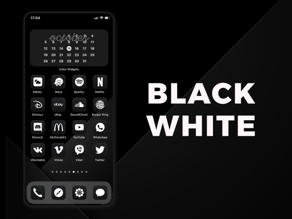 Ios 14 App Icons Pack Black And White Theme Wallpaper Iphone Etsy