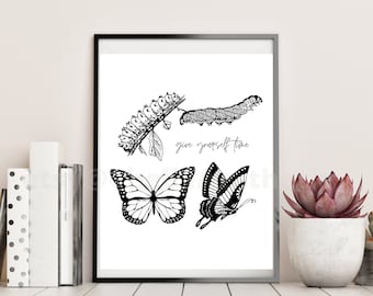 give yourself time, butterfly print, butterfly decor, butterfly art, digital download, wall quote, print, quote, digital wall quote, art