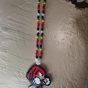Knuckles Perler Beads Pendant Pony Bead Kandi Necklace with Glow Stars