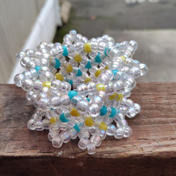 Teal and Yellow Pony Bead Kandi Cuff Bracelet
