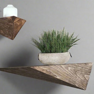 Semi-Symmetric Triangle Wood Floating Shelf