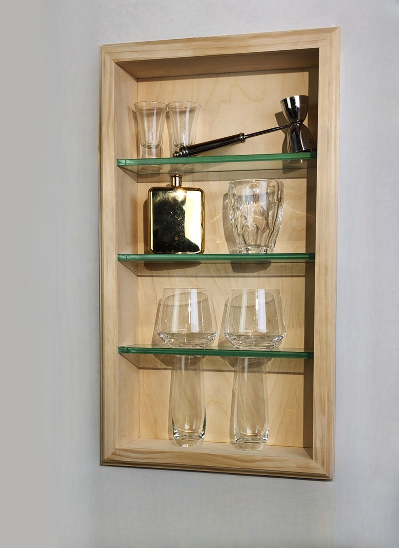 Recessed Wall Storage With Glass Shelves 24 X 14 Etsy