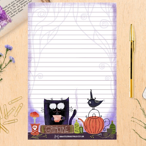 Letter paper kit set writing note Halloween black cat and witch tea autumn stationery