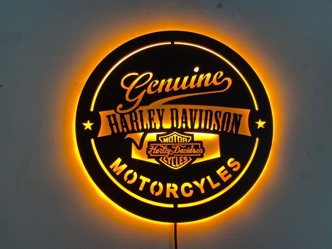 Harley Davidson Wall Artlighted Harley Davidsonbirhday Etsy