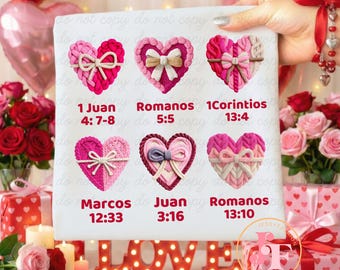 Corazones versos biblicos Crochet, Christian Woman Clipart, Faith Sublimation Design, Spanish Christian Quote, Valentines Christian Spanish