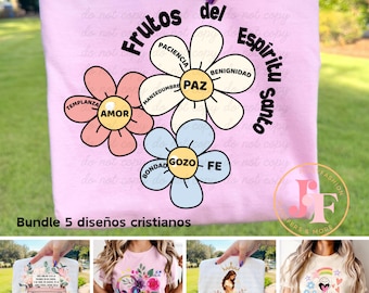 Christian Spanish PNG Bundle, 5 Faith Sublimation Designs, Christian Quotes for Women, Religious T Shirt Bundle, Printable Digital Download