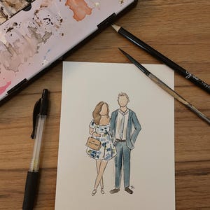 Gesichtslose Aquarell Porträt Gemälde, Paar Porträts, Familien Porträts, Aquarell Illustrationen