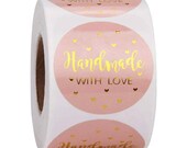 Handmade with love Stickers Tags Thank you Labels Small Business Suport Handmade Business Sealing Packaging Pink Gold 1Inch Stickers