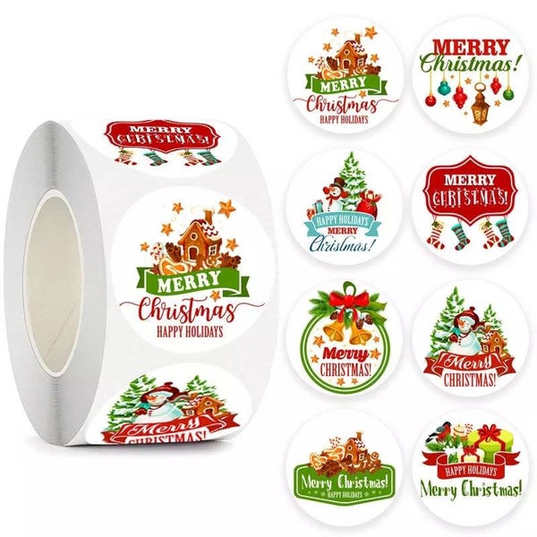 Merry Christmas Stickers Christmas Greetings Decorative Tags Labels Sealing Packaging Wrapping Gifts Christmas Card