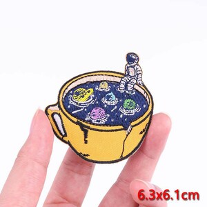 Astronaut Embroidered Patch Cup of Coffee Iron on Badge Planets Applique Embroidery Gift Garment Decorative Stickers Heat Transfer