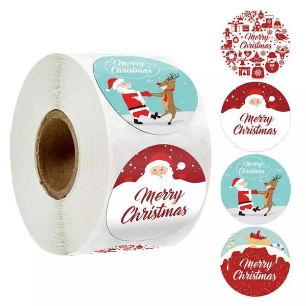 1.5 Inch Merry Christmas Tags Large Xmas Stickers Santa Elk Reindeer Stickers Decorative  Packaging Wrapping Sealing Envelope Gift Stickers