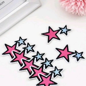 Blue Pink Stars Embroidered Applique Iron On Patch Decorative Badge Embroidery Gift Garment Clothing Stickers