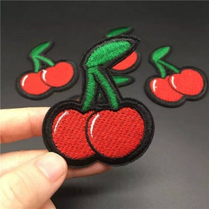 Cherry Fruit Embroidered Patch Red Cherry Iron on Embroidered Applique Fruits Embroidery Garment Decorative DIY Gift Clothing Accessories