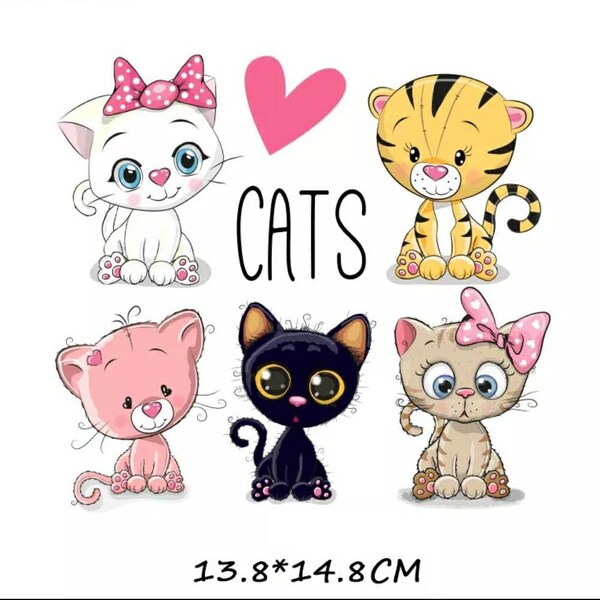 Lovely Kittens Iron on Transfer for Clothing Cats Pattern Applique Animal Decorative Patch Gift Children clothing Accessories DIY