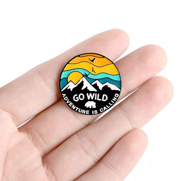 Go Wild Adventure in Calling Round enamel pin Iceberg polar bear badge brooch Lapel pin Denim bag jewelry Adventure lovers gift Pinback