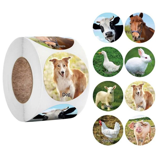 3.8cm Farm Animals Stickers Kids Reward Stickers Animals Lovers Gift Pig Dog Rabbit Stickers Animals Pattern Games Stickers Tags