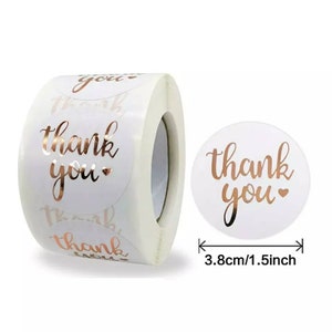 White and Rose Thank you Stickers Handmade Tags Labels Small Business 1.5 Inch Adhesive Paper Party Gifts Wrapping DIY Box Label