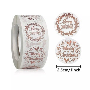 Merry Christmas Stickers Rose Gold Tags Holiday Season Stickers Wrapping Decorations Labels Sealing Packaging Party Favors