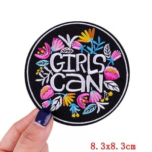 Girls Can Motivational Message Embroidery Applique Iron on Patch Decorative Badge Embroidery Clothing Accessories T-shirt Designs