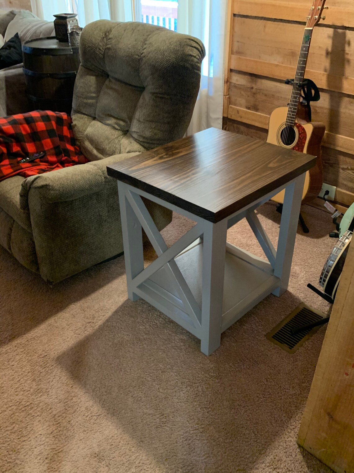Set of Two Modern Farmhouse End Table with X design Modern Etsy