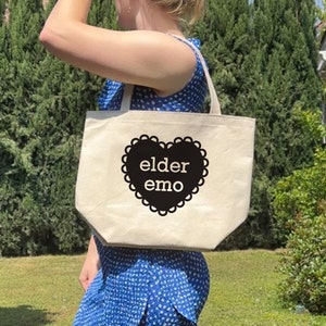 Tote Bag for Emo Kid Elder Emo Heart Tote Bag Handmade Punk Rock Lover Gift for Scene Kid Canvas Tote Gift