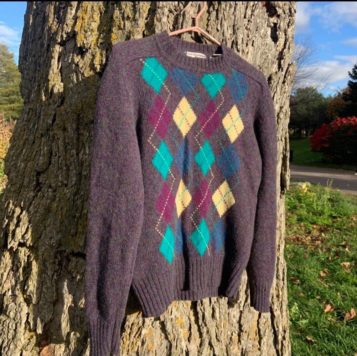 Suéter vintage a cuadros 100 de lana Etsy