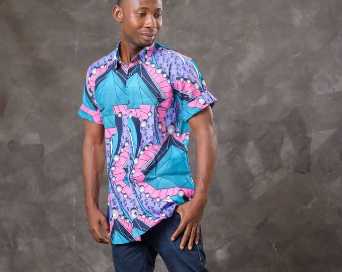 Men Ankara African Print Short Sleeve Shirt