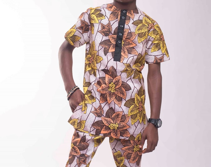 Boys Traditional Matching Short Sleeve African cloth / Boys Ankara Outfit