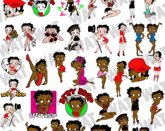 May include: A collection of colorful cartoon images featuring Betty Boop in various poses and outfits. The images are in a variety of styles, including classic, modern, and vintage. The images are perfect for use in crafts, scrapbooking, or as digital downloads.