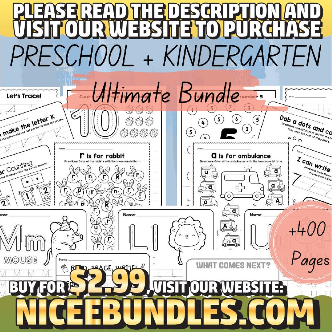 Preschool Pre-k Kindergarten Learning Bundle 400 Pages Printable ...